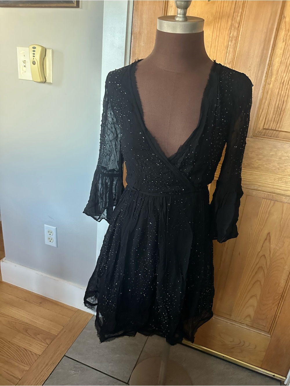 Free People Black Sparkle Wrap Mini Dress